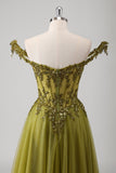 Olive A Line Off The Shoulder Corset Long Prom Dress