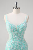 Sparkly Mint Sereia Renda Vestido Longo Baile de Formatura com Fenda