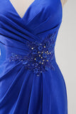 Brilhante Royal Blue Sereia Esparguete Alças Long Prom Vestido Com Fenda