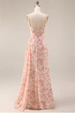 Vestido de Baile Comprido Floral Sálvia Empoeirada com Racha
