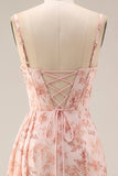 Vestido de Baile Comprido Floral Sálvia Empoeirada com Racha