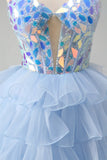 Azul A-Line Querida Keyhole Corset Tiered Espelhos Ruffle Long Prom Dress