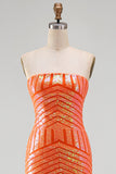 Vestido de baile de finalistas sem alças com lantejoulas em laranja brilhante e laranja