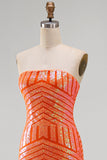 Vestido de baile de finalistas sem alças com lantejoulas em laranja brilhante e laranja