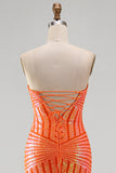 Vestido de baile de finalistas sem alças com lantejoulas em laranja brilhante e laranja