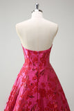 Fuchsia Floral Jacquard Querida Princesa Long Corset Prom Dress com Fenda