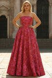Vestido de Baile de Finalistas Floral Floral Fúcsia A-Line Long Plus Size