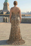 Vestido de baile de finalistas com lantejoulas caqui caqui e lantejoulas tamanho grande com fenda
