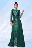 Vestido formal estampado de lantejoulas verdes com mangas compridas