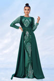 Vestido formal estampado de lantejoulas verdes com mangas compridas