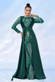 Vestido formal estampado de lantejoulas verdes com mangas compridas