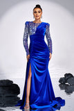 Royal Blue Misaded Sereia Velvet Prom Vestido