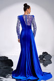 Royal Blue Misaded Sereia Velvet Prom Vestido