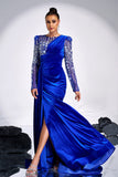 Royal Blue Misaded Sereia Velvet Prom Vestido