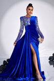 Royal Blue Misaded Sereia Velvet Prom Vestido