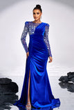 Royal Blue Misaded Sereia Velvet Prom Vestido