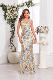 Sereia Dourada Floral V-neck Long Prom Dress