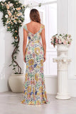 Sereia Dourada Floral V-neck Long Prom Dress