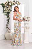 Sereia Dourada Floral V-neck Long Prom Dress