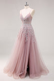 Vestidos Baile De Finalistas com Fenda Lavanda Longo Linha-A