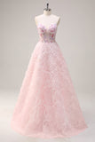 Sparkly Pink Princess Espartilho Floral Sem Alças Vestido Longo Baile de Formatura Com Lantejoulas