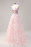 Sparkly Pink Princess Espartilho Floral Sem Alças Vestido Longo Baile de Formatura Com Lantejoulas