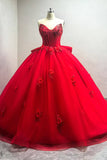 Glitter Querida Tule Appliqued Vestido Vermelho Quinceanera com trem