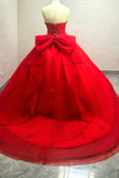 Glitter Querida Tule Appliqued Vestido Vermelho Quinceanera com trem