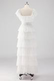 Uma linha preta pescoço quadrado vestido formal em camadas