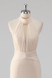 Halter Cream Sereia Cut out Vestido Formal Longo