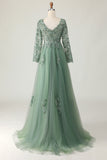 Sage V-neck Applique A-Line Vestido de Baile