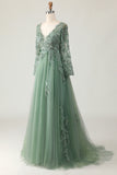 Sage V-neck Applique A-Line Vestido de Baile