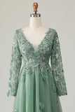 Sage Applique A-Line V-Neck Vestido de Baile