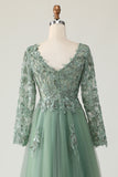 Sage Applique A-Line V-Neck Vestido de Baile