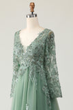 Sage Applique A-Line V-Neck Vestido de Baile