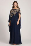 Brilhante Marinha Chiffon Mãe do Vestido da Noiva com Cabo
