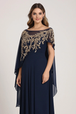 Brilhante Marinha Chiffon Mãe do Vestido da Noiva com Cabo