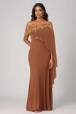 Ferrugem cintilante fora do ombro Chiffon Long mãe de vestido de noiva