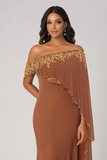 Ferrugem cintilante fora do ombro Chiffon Long mãe de vestido de noiva