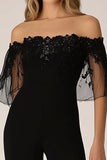 Macacões formais Black Off the Shoulder Chiffon com apliques