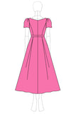 Vestido Mae Noiva com Mangas Curtas Fúcsia Linha-A Midi Cetim