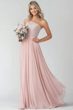 Blush A Line One Shoulder Lace Chiffon Vestido Madrinha