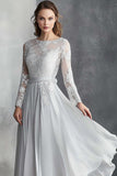 Chiffon Cinza Uma Linha Mãe do Vestido de Noiva com Apliques de Renda