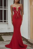 Sereia Vermelho Strapless Vestido Formal Longo