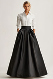 Full Length Black Satin Uma saia de linha com Pcokets