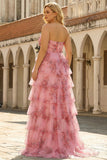 Vestido de Baile Longo, Princesa Sweetheart com Estampado Floral, Blush e Longo Vestido de Baile Plus Size