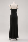 Vestido formal simples de alças de espaguete preto