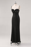 Vestido formal simples de alças de espaguete preto