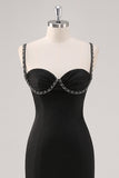 Vestido formal simples de alças de espaguete preto