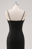 Vestido formal simples de alças de espaguete preto